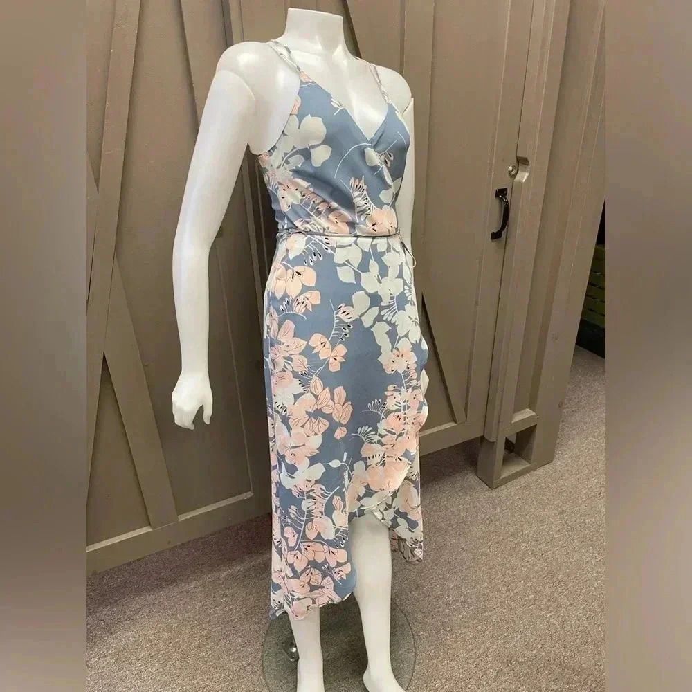 Astr Blue Floral Maxi Dress with Pink and Cream Flowers